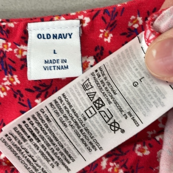 Old Navy Dress Women's L Large Red Floral Sleeveless Square Neck A-Line Midi - Picture 12 of 16